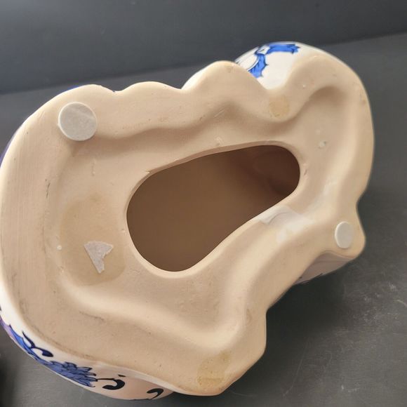 Cobalt Blue & White Chinoiserie Porcelain Cat Floral Chintz Design 10x5x5" Vtg - Picture 10 of 12